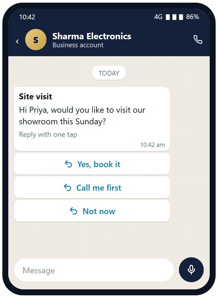 A message with three reply buttons on the customer's phone