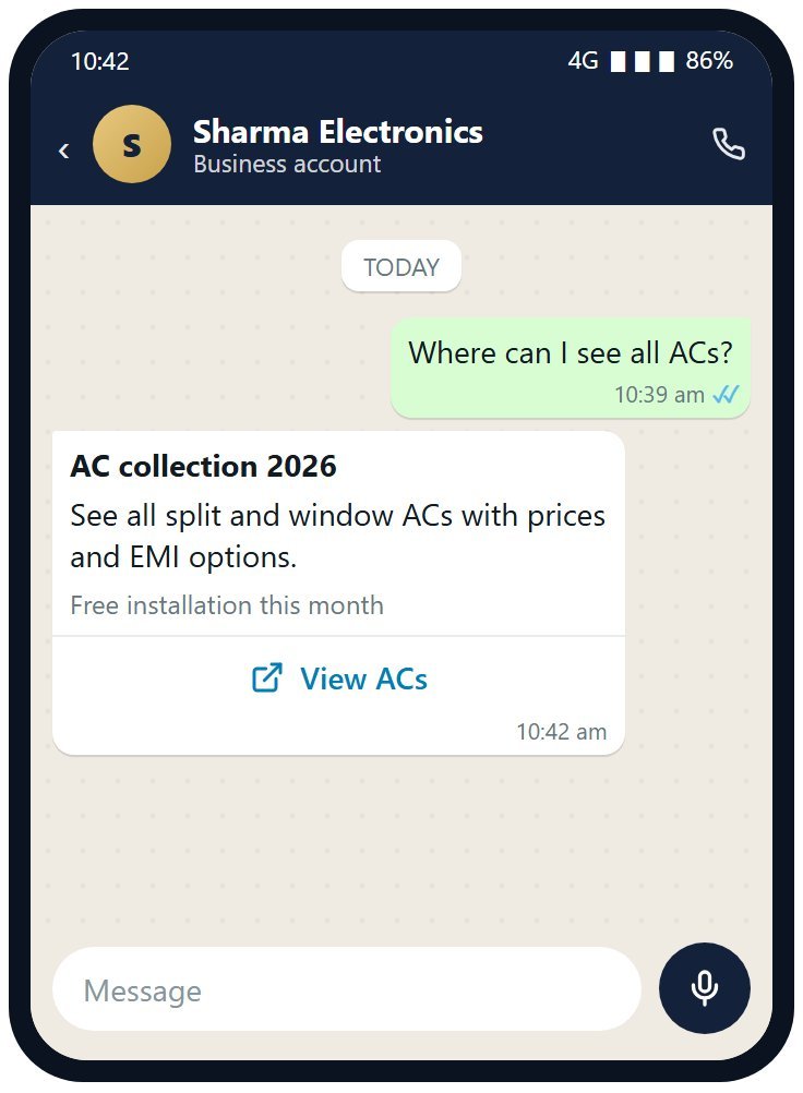 A message with a View ACs website button