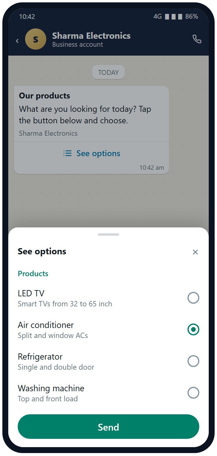 The opened list with four product choices