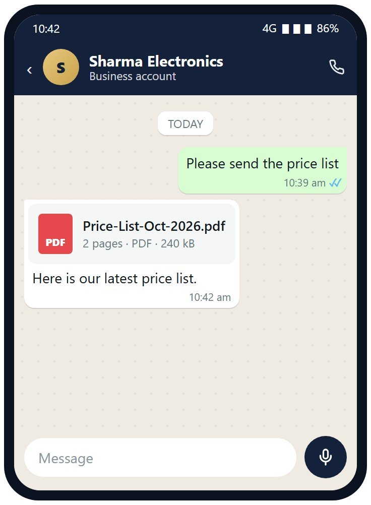 A PDF price list on the customer's phone