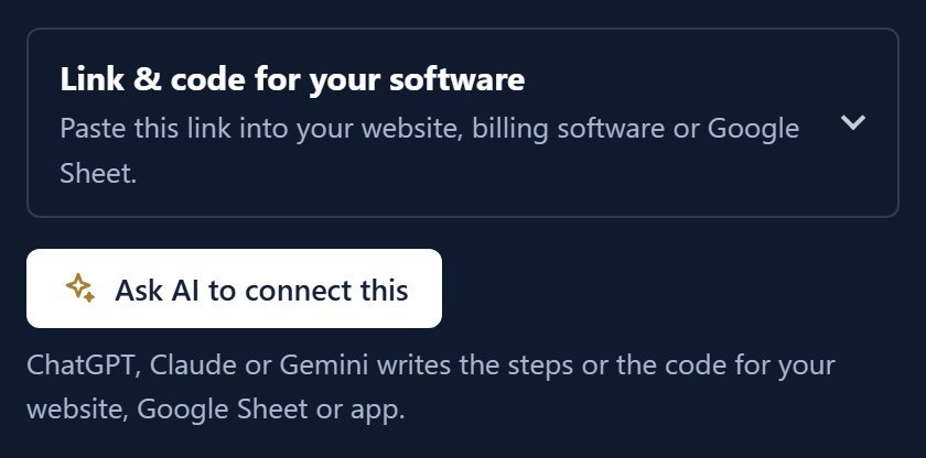 The closed fold Link and code for your software and, under it, the white Ask AI to connect this button